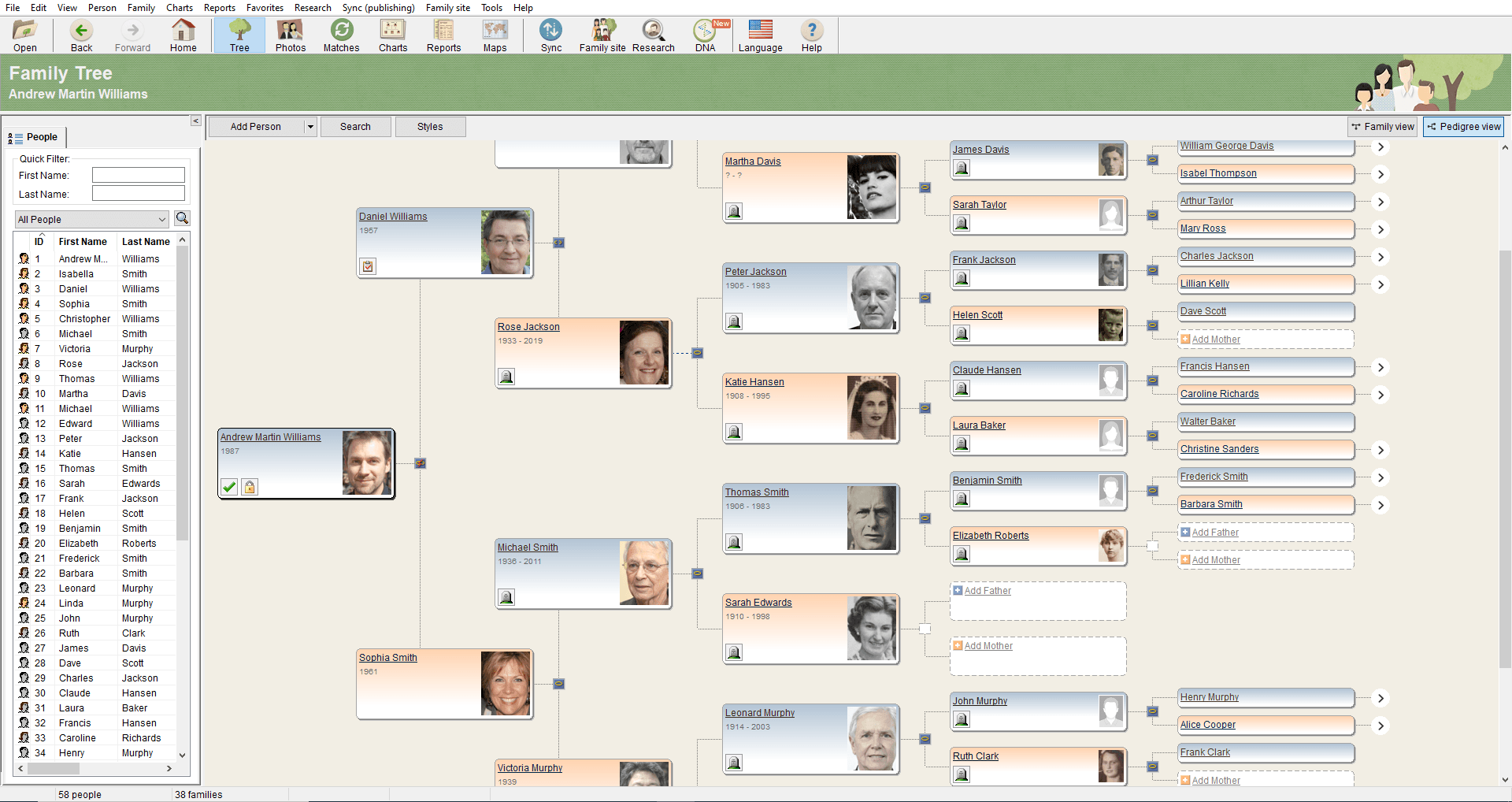 Nyttige funksjoner å kjennskap til for Family Tree Builder 