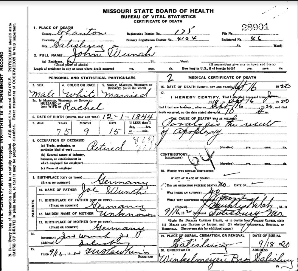 image of a sample death certificate