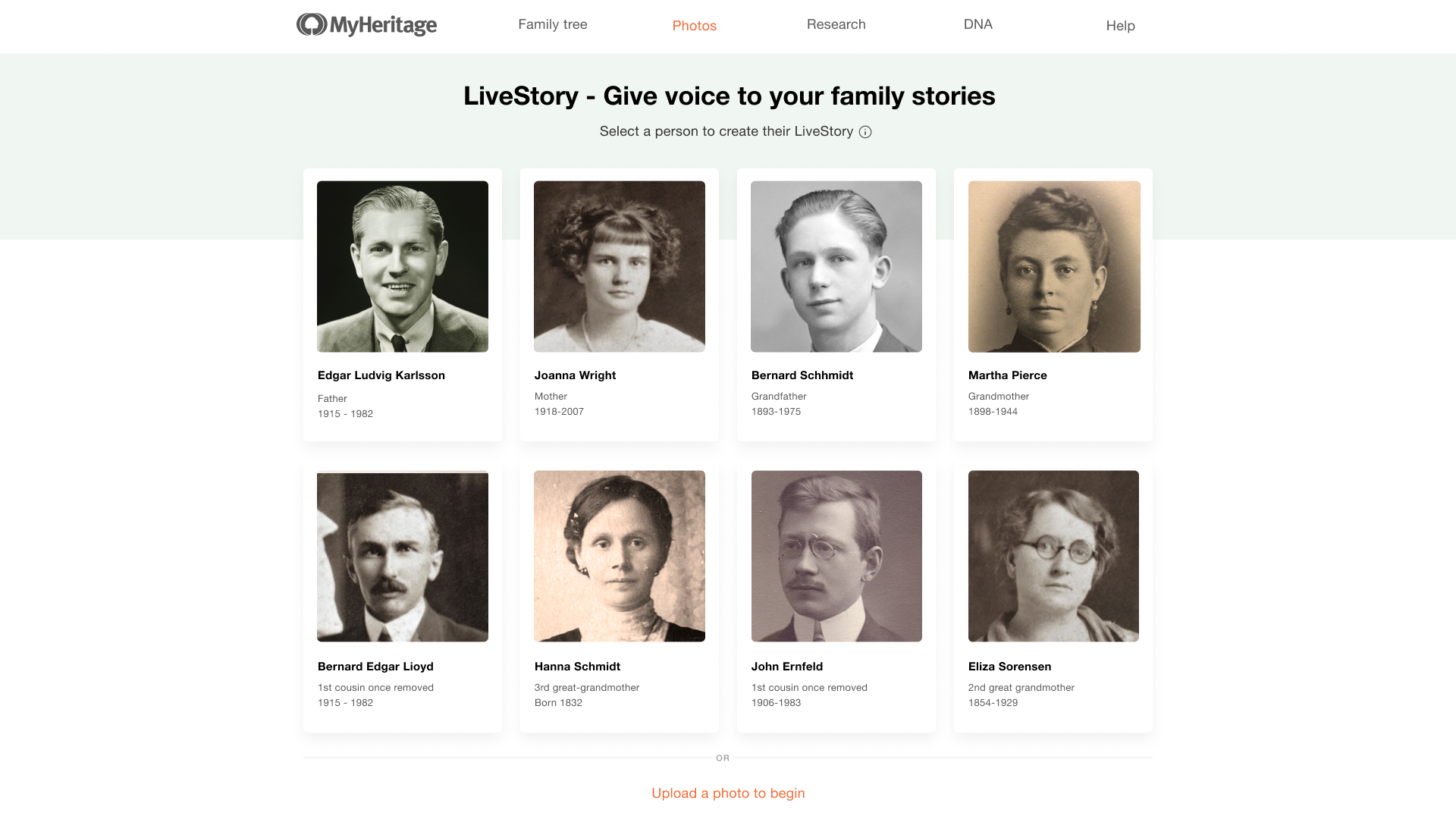 LiveStory lobby page on MyHeritage